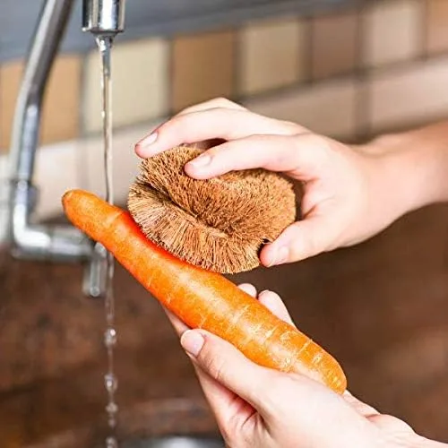 Miniatura 4 de Paquete de 3 cepillos para verduras Tawashi de fibra de coco natural, diseño japonés, ideal para frutas, verduras y uso doméstico con lazo