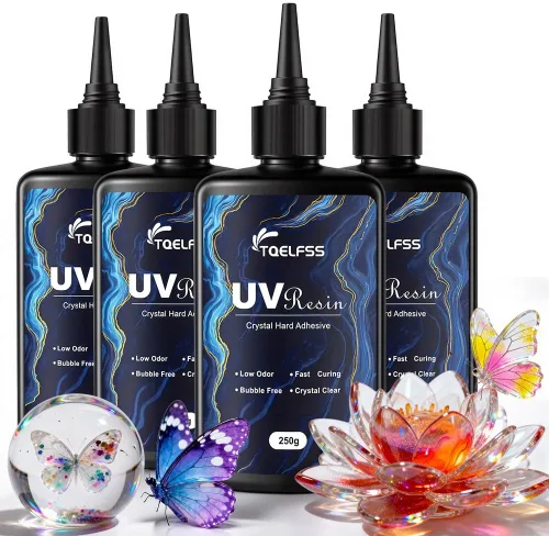 Miniatura 10 de 300g de resina UV, transparente cristalina, resina epoxi de curado UV duro, fórmula mejorada, inodora, kit de pegamento activado por energía solar