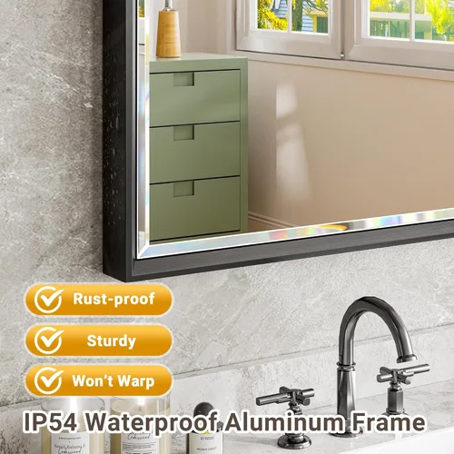 Miniatura 5 de Espejo de baño negro, espejo de baño biselado de 16 x 24 pulgadas para pared, espejo con marco negro antioxidante para decoración de baño, sala