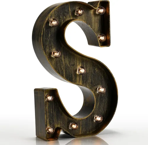 Pooqla Letras Vintage de Marquesina Iluminadas con Luces – Letreros de Letras del Alfabeto con Estilo Industrial Iluminado - Decoración de Iniciales