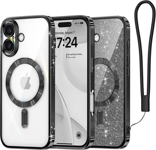 Miniatura 77 de Meifigno Candy Mag Series - Funda diseñada para iPhone 15 Pro, compatible con MagSafe, tarjeta con purpurina y correa de muñeca, protección completa