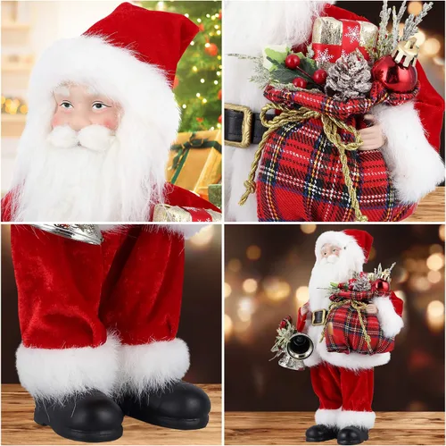 Miniatura 7 de AGM Figura decorativa navideña de Papá Noel de 12 pulgadas con bolsa de regalos y 2 campanas para fiestas navideñas y decoración del hogar