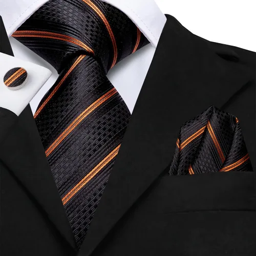 Miniatura 131 de Hi-Tie Corbatas de seda para hombre, diseño de cachemira a rayas, con bolsillo, gemelos cuadrados, conjunto formal de negocios