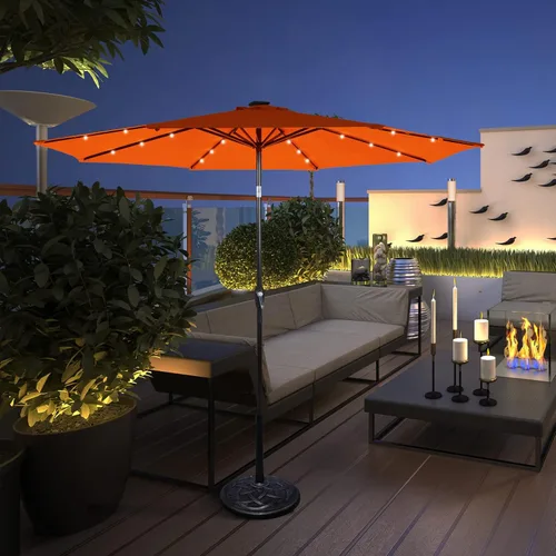 Miniatura 2 de Tangkula Sombrilla solar de patio de 10 pies, sombrilla de mercado de mesa al aire libre con 24 luces LED, ajuste de inclinación, mango de manivela