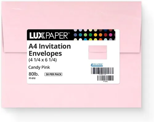 Miniatura 3 de LUXPaper Sobres de invitación A4 Despegar y prensar 4 1/4 pulgadas x 6 1/4 pulgadas Rosa caramelo Texto de 80 libras 50 unidades Rosa