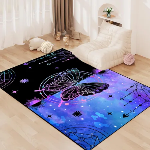 Miniatura 21 de Alfombra de área para dormitorio de niñas negras africanas, alfombra para sala de estar, sala de juegos, azul, lindo anime de dibujos animados