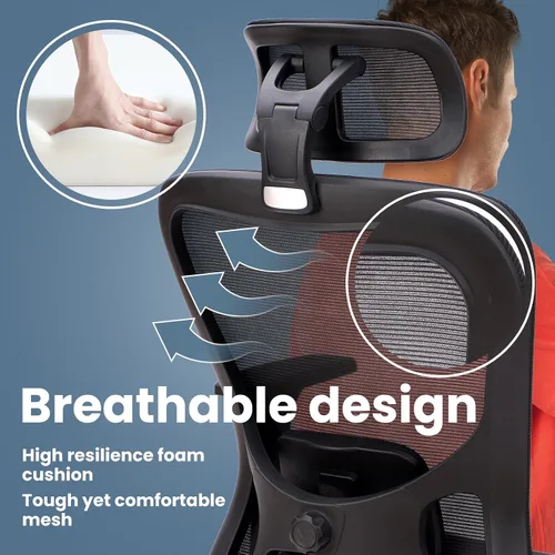 Miniatura 4 de Silla ergonómica de oficina de escritorio, silla de computadora de respaldo alto con reposabrazos giratorios 3D ajustables para mayor comodidad