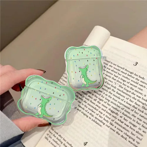 Miniatura 3 de Funda compatible con Airpods de dinosaurio, bonita funda con llavero para mujeres y niñas, funda protectora de dibujos animados Kawaii de silicona