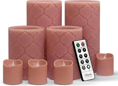 Miniatura 22 de FURORA LIGHTING Velas sin llama verde ombré, cera real, brillo ajustable, control remoto y temporizador, 4 pilares (3 x 4, 3 x 6) y 4 votivos