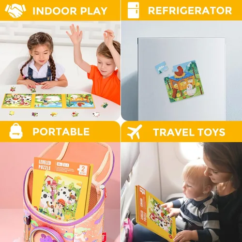 Miniatura 7 de Rompecabezas magnéticos para niños pequeños de 1 a 3 años, 3 en 1, divertido rompecabezas de granja, rompecabezas de viaje para niños, juguete