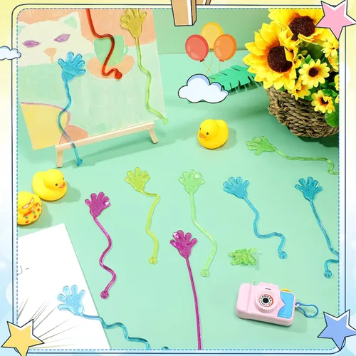 Miniatura 4 de Leyndo 200 piezas de manos adhesivas con purpurina a granel, recuerdos de fiesta para niños, bolsas de regalo, mini juguetes elásticos, suministros