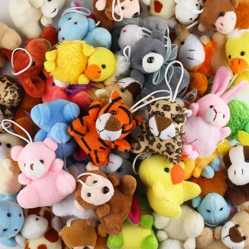 Miniatura 2 de Juego de 32 piezas de mini juguetes de animales de peluche, lindos animales pequeños de peluche llavero decoración para fiestas temáticas, regalo