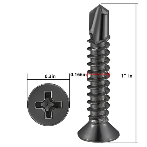 Miniatura 2 de Wensilon (300 piezas) #8×1” para chapa metálica Tornillos autorroscantes 410 de acero inoxidable negro de cabeza plana de alta resistencia Tornillos