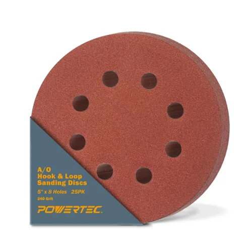 Miniatura 11 de POWERTEC 25PK, 40 Granos, Discos de Lijado de 5 Pulgadas - Gancho y Bucle, Discos de Lijado de Óxido de Aluminio de 5 Pulgadas de 8 Agujeros