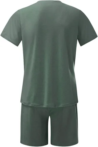 Miniatura 4 de Men's 2 Piece Short Set Trendy Plain Short Sleeve Tshirts and Elastic Shorts Sport Suit Workout Casual Tracksuits