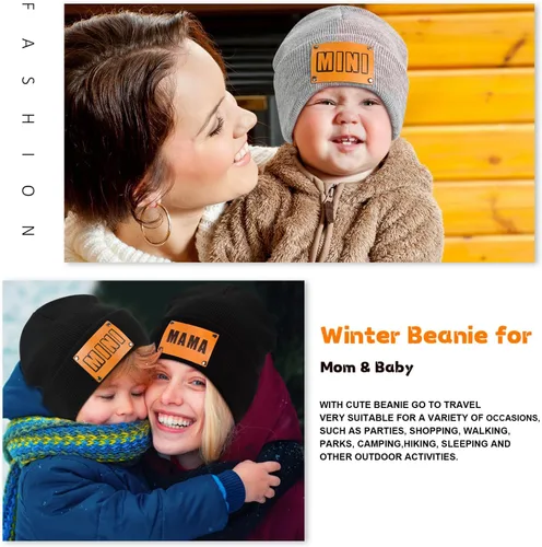 Miniatura 28 de Gorro para padres e hijos,Madre y bebé hija/hijo gorro de punto cálido de invierno,Gorro suave para niños
