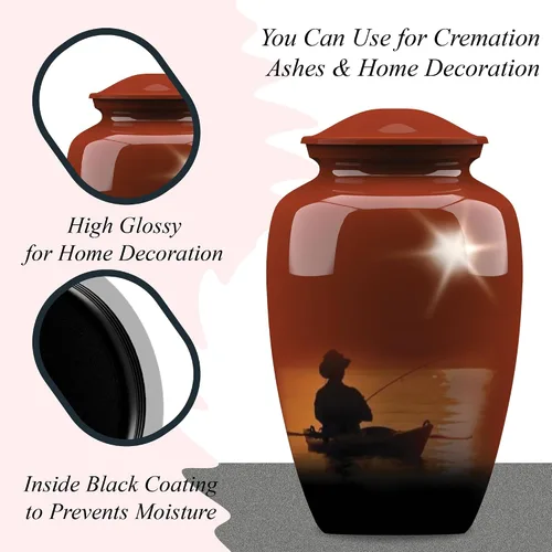 Miniatura 4 de Forever URNS - Urna funeraria de cremación para adultos con tema clásico de hombre de pesca para cenizas humanas de mujeres y hombres, 320 pulgadas