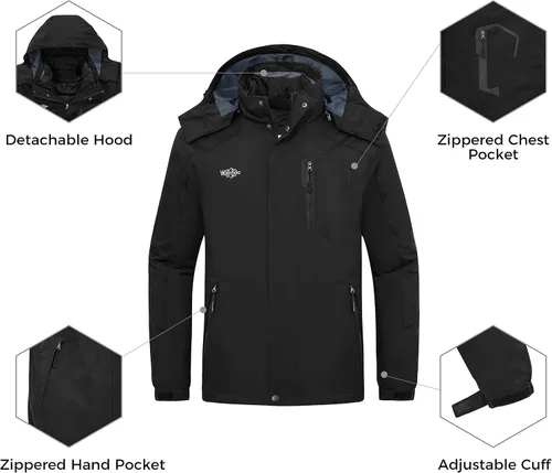 Miniatura 4 de Wantdo - Chaqueta de esquí 3 en 1 para hombre, impermeable, forro extraíble