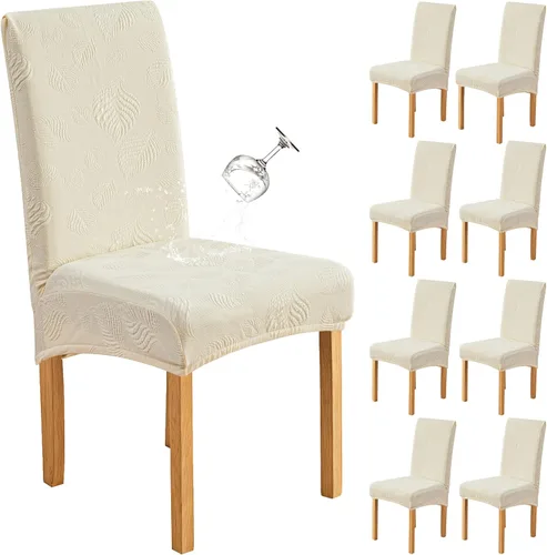 Miniatura 44 de Genina Juego de 2 fundas impermeables para sillas de comedor, fundas elásticas para sillas de comedor con hojas jacquard, protectores extraíbles