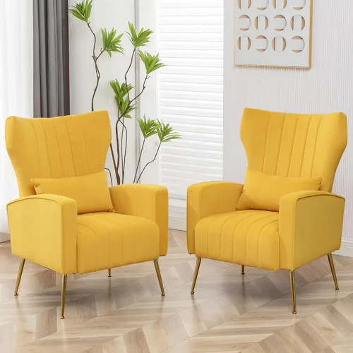 Miniatura 17 de Silla de Acento Moderna Cómoda Sillón con Respaldo Alto con Almohada Silla Tapizada con Carcasa Silla de Lectura para Dormitorio, Sala de Estar