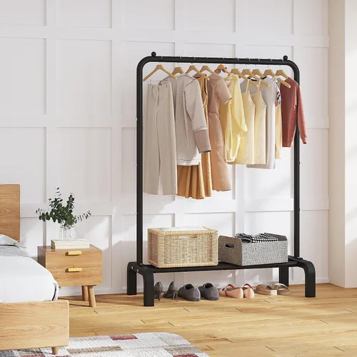 Miniatura 2 de JIUYOTREE Perchero de ropa estándar con estantes de almacenamiento, organizador de ropa para colgar ropa, abrigo, chaqueta, camisa, suéter, jeans