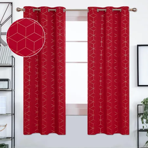 Miniatura 27 de Deconovo Cortinas opacas, aislamiento térmico y reducción de ruido, estampado de lámina de diamante – ojales en la parte superior, 2 paneles, Negro