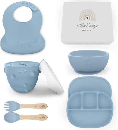Miniatura 10 de Juego de alimentación para bebés, juego de regalo imprescindible para bebés, suministros de destete para bebés, juego de alimentación de silicona