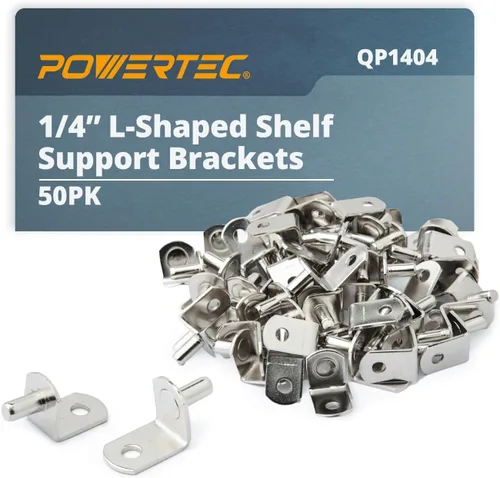 POWERTEC QP1404 - 50 clavijas para estantes de 1/4 pulgadas, soporte en forma de L con pasadores de estante de agujeros, clavijas de soporte para