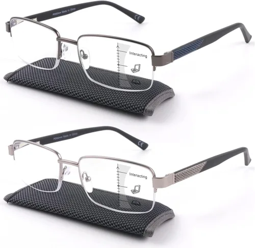 Miniatura 12 de Missfive Gafas de Lectura Multifocales Premium para Hombres con Bloqueo de Luz Azul, Marco de Metal Progresivo con Bisagra de Resorte Irrompible