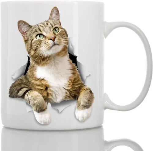 Miniatura 10 de Winston & Bear - Taza de café de cerámica con diseño de gato tabby pensativo - Regalo para amantes de los gatos - Perfecto para cumpleaños