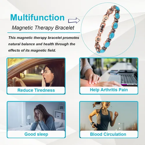 Miniatura 3 de Pulsera de cobre para mujer, 7.08 '' ajustable con fácil enlace turquesa pulsera magnética, joyería de cobre de moda (0164), Metal