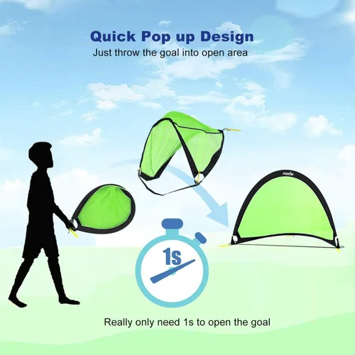 Miniatura 5 de Poray Soccer Goal for Kid Easy-up Set of Two Portable Soccer Net 210D Oxford with 8 Field Marker Cones Extra Stakes Fun for Backyard and Soccer Verde