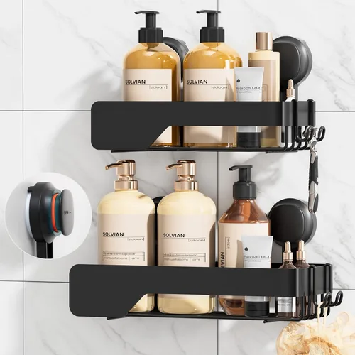 TAILI Organizador de ducha con ventosa, paquete de 2, organizadores de baño y decoración del hogar, color negro
