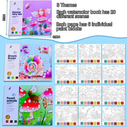 Miniatura 5 de JUNQIU Juego de 3 Sets de Pintura de Acuarela para Niños, Libros de Pintar con Agua, Libro de Pintura de Acuarela de Bolsillo, Artes y Manualidades