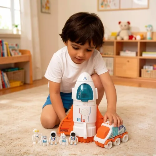 Miniatura 8 de Jomifin Juguete de nave espacial para niños y niñas, juguetes del transbordador espacial con luces y sonido, figura de 3 astronautas, cabina que se