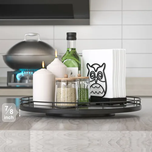 Miniatura 2 de Organizador Lazy Susan de madera de roble de 13 pulgadas, Lazy Susan para gabinete, mesa de comedor, despensa, bandeja organizadora de mesa Negro