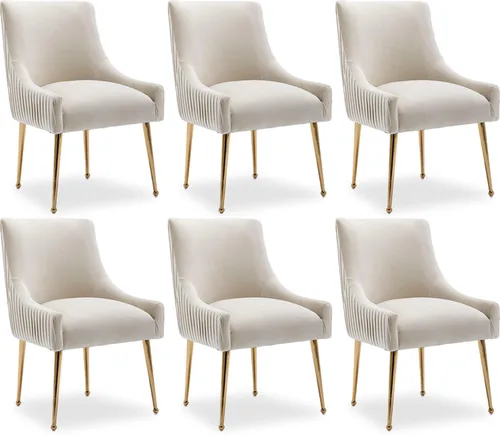 Miniatura 10 de Juego de 2 sillas de comedor, modernas sillas tapizadas para cocina, comedor con patas doradas, sillas de tela de terciopelo copetudo para sala