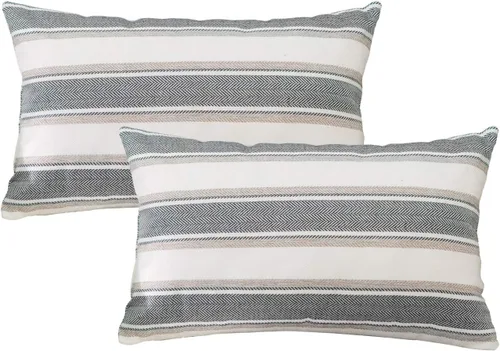 Miniatura 28 de Funda de cojín a rayas de lino suave tipo lino cuadrado decorativo con cremallera oculta para sofá, cama, sofá cama, sala de estar, 35,6 x 35,6 cm