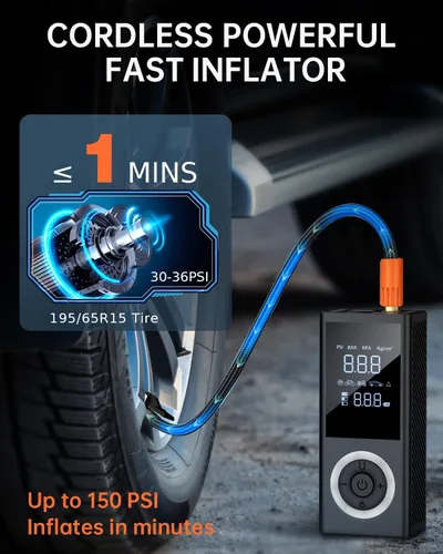 Miniatura 2 de Inflador de neumáticos inalámbrico, compresor de aire portátil, bomba de aire inteligente para neumáticos de automóvil con medidor de presión