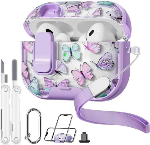 Miniatura 9 de con bloqueo de seguridad para funda de AirPods Pro 2ª 1ª generación, funda transparente floral linda para AirPods Pro 2 con soporte para teléfono