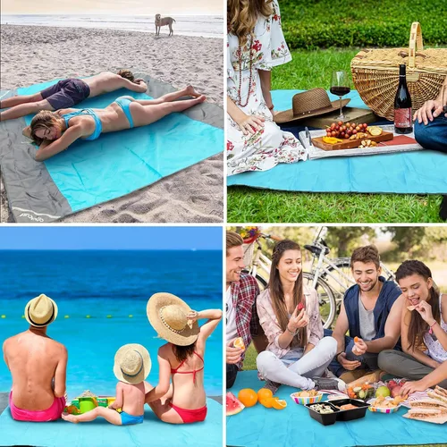 Miniatura 8 de covacure Manta de playa extra grande a prueba de arena, impermeable, 108 x 85 pulgadas para 7-8 adultos, alfombrilla de playa portátil de gran