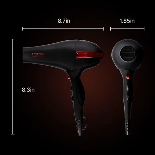 Miniatura 6 de TREZORO Secador de pelo profesional – Secador de pelo iónico de 2000 W con difusor para uso personal y salón de belleza – Secado potente, rápido