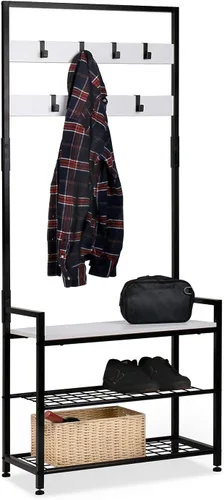 HOMEKOKO Estante de almacenamiento para árbol de entrada, estante para zapatos, muebles decorativos de aspecto de madera con marco de metal, diseño