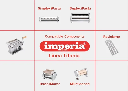 Miniatura 6 de Imperia Titania Pasta Maker - La máquina está 100% fabricada en Italia, construcción de acero resistente, rodillo manual con mango de madera