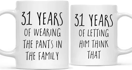 Miniatura 54 de Andaz Press Divertida taza de café de 11 onzas para parejas, regalo de broma para el primer aniversario de boda, 1 año de usar los pantalones