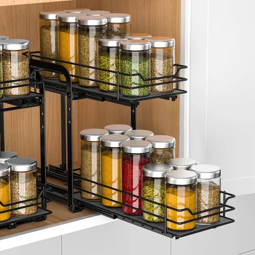 Miniatura 14 de RCHYFEED Organizador de especias para gabinete, 2 niveles extraíbles para armarios interiores y despensa, estante vertical de especias resistente