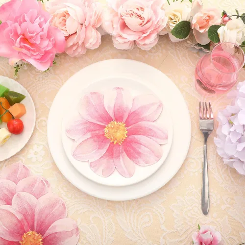 Miniatura 4 de Qilery 100 servilletas desechables en forma de flor, servilletas de papel florales de verano, vajilla decorativa de flores para boda, novia, baby