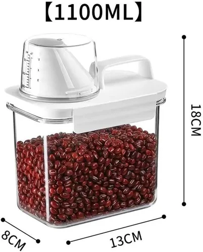 Miniatura 7 de 2 recipientes de almacenamiento dispensadores de arroz, cubo de arroz pequeño de 1.1 L con taza medidora y boquilla de vertido, recipiente hermético