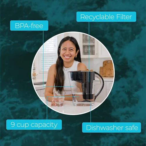 Miniatura 9 de Santevia Mina - Jarra alcalina Sistema de filtro de agua de 9 tazas que añade minerales y hace agua alcalina Filtro de agua de flúor, cloro