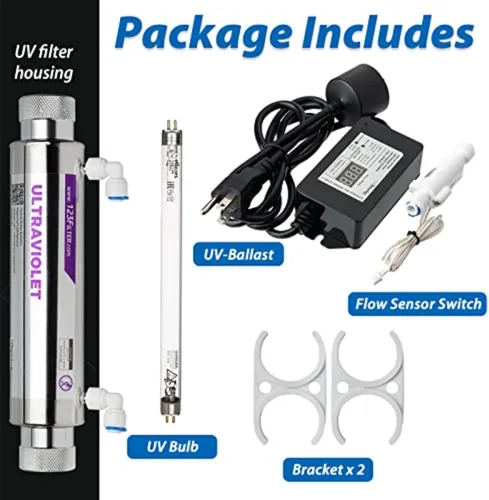 Miniatura 2 de iSpring Filtro de agua de luz ultravioleta UV UVF11A con interruptor de control de flujo inteligente 11W, 110V, 10 pulgadas Plateado